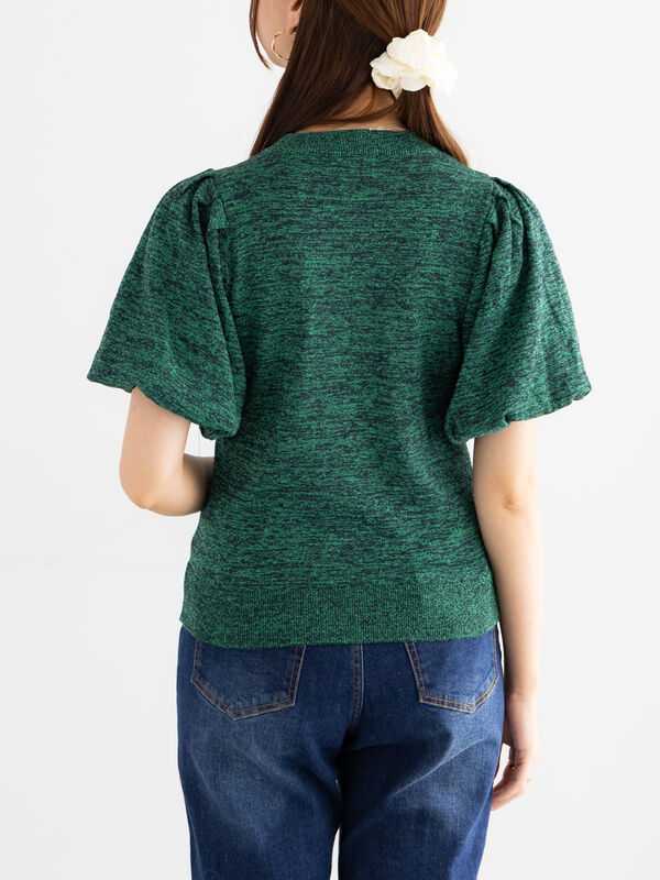 セール】 バルーンスリーブメランジニット（グレー/グリーン