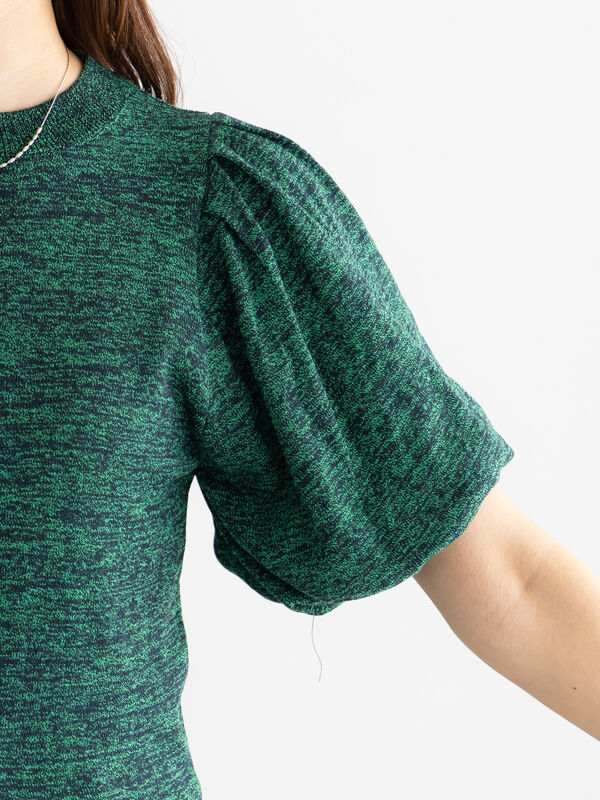 セール】 バルーンスリーブメランジニット（グレー/グリーン