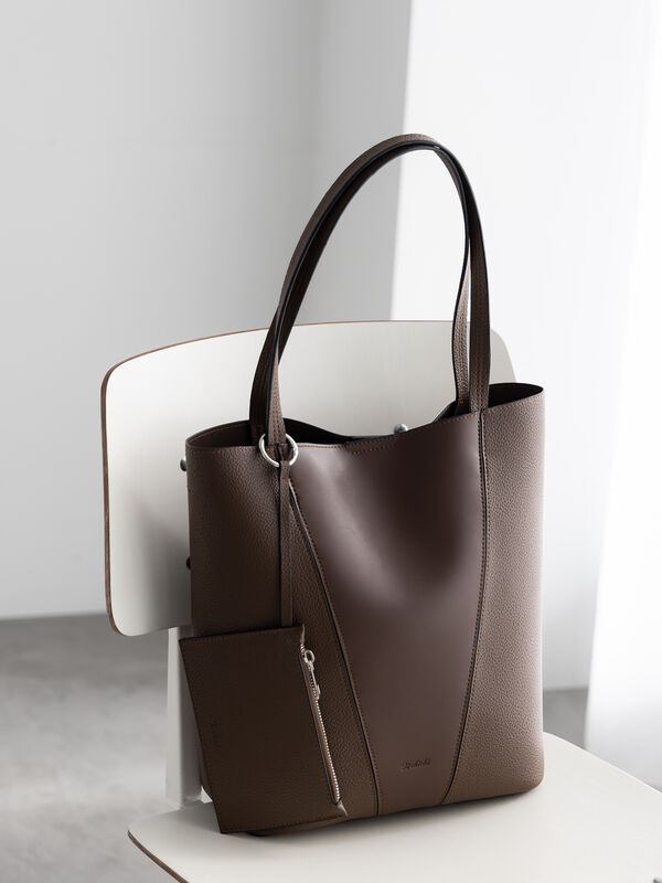 セール】 切替BIGTOTEバッグ(ポーチ付)（グレー/ブラック/ブラウン