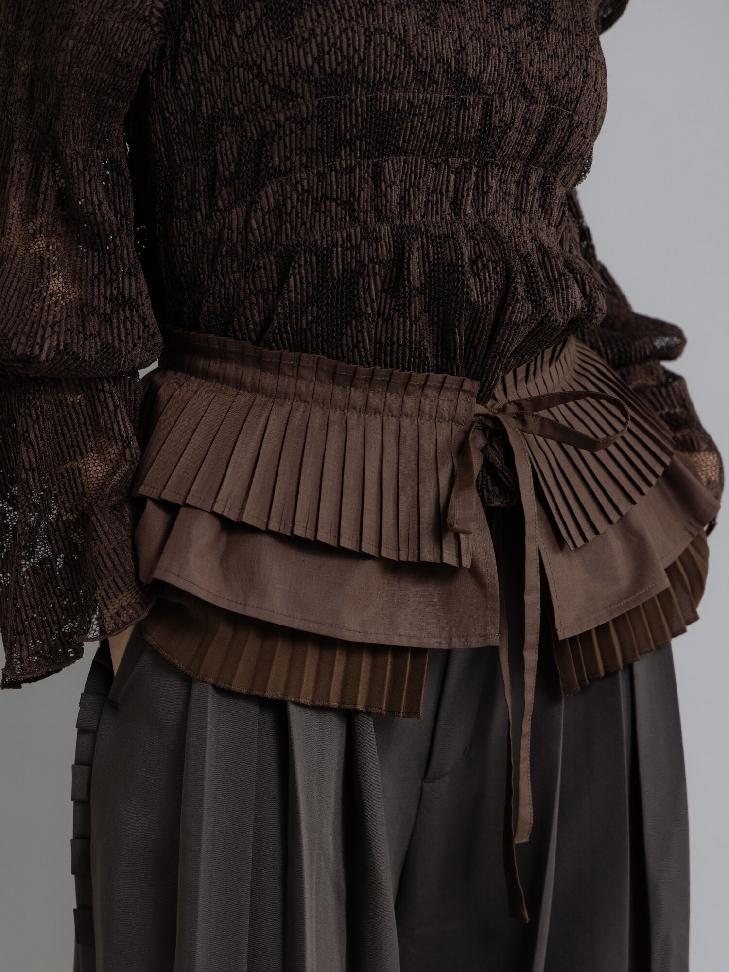 セール】 【Atelier plier】プリーツマルチレイヤードベルト（ブラウン