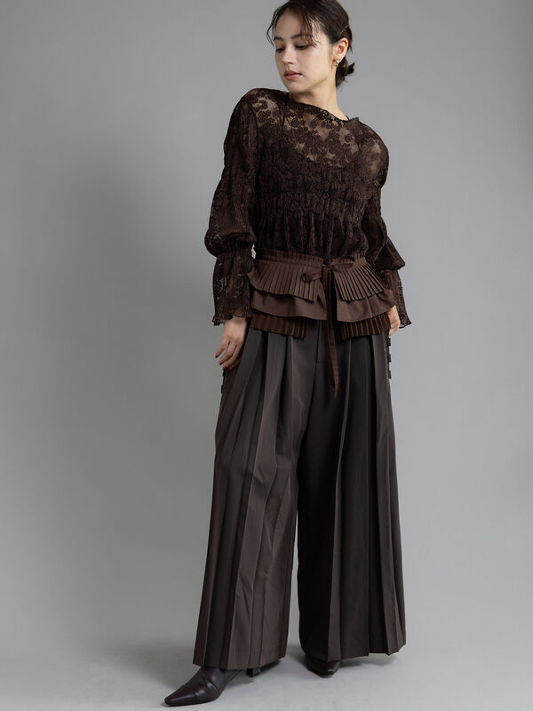 セール】 【Atelier plier】プリーツマルチレイヤードベルト（ブラウン