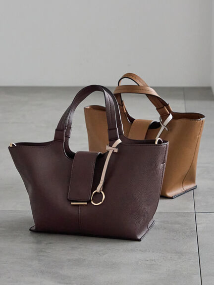 フラップミニトートバッグ（グレー/ブラウン/キャメル/バッグ/バッグ