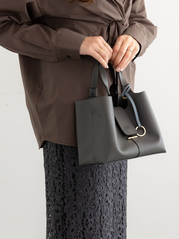 フラップミニトートバッグ（グレー/ブラウン/キャメル/バッグ/バッグ