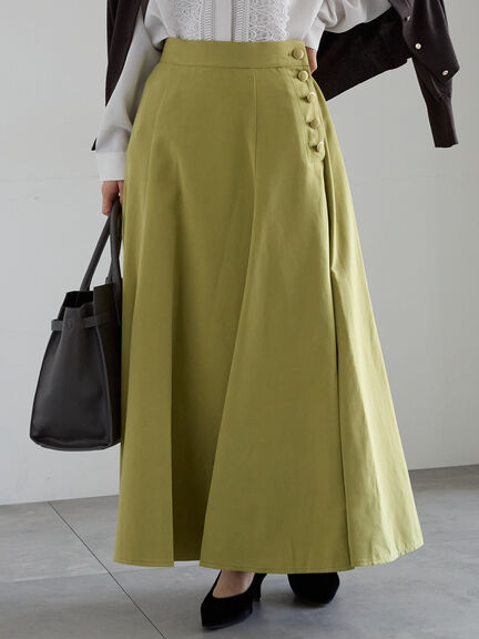 サイドボタンピーチフレアスカート（グレー/グリーン/ネイビー