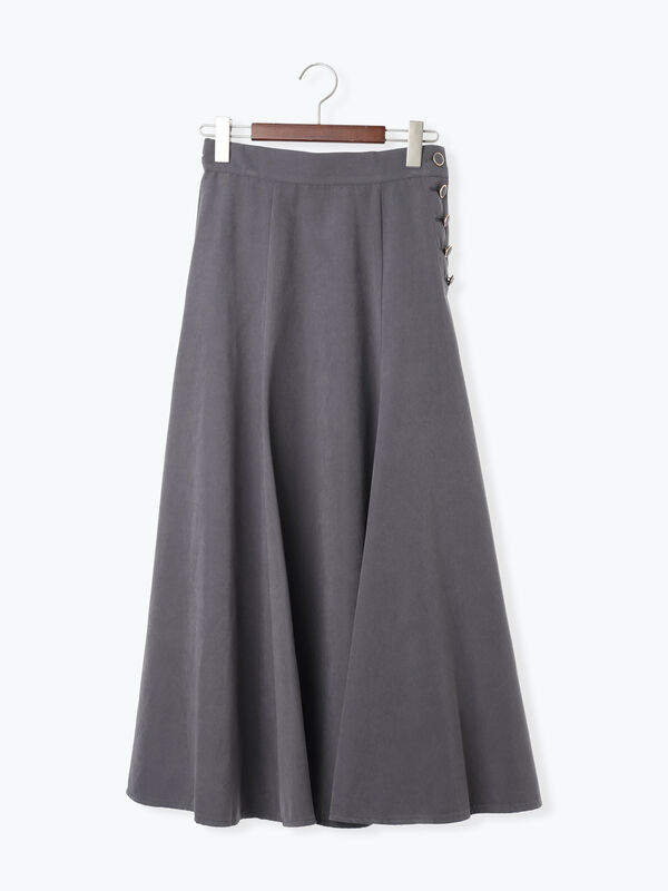 セール】 サイドボタンピーチフレアスカート（グレー/グリーン