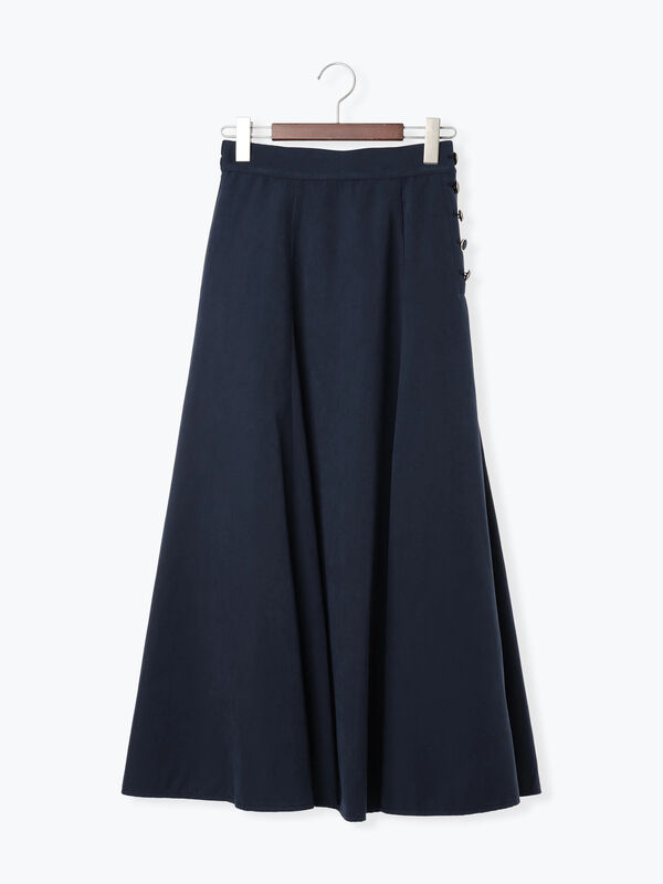 セール】 サイドボタンピーチフレアスカート（グレー/グリーン