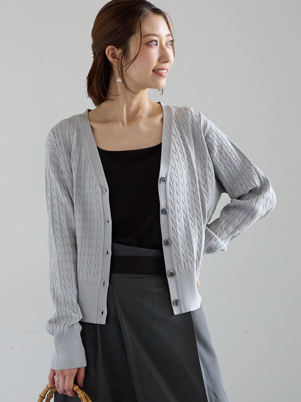 ミニケーブル刺繍Vネックカーディガン（グレー）｜Te chichi（テチチ）通販