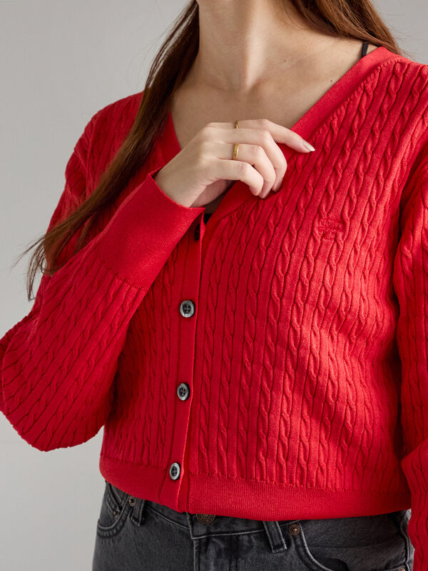 ミニケーブル刺繍Vネックカーディガン（レッド）｜Te chichi（テチチ）通販