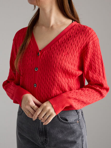 ミニケーブル刺繍Vネックカーディガン（グレー/ブラック/レッド）｜Te chichi（テチチ）通販