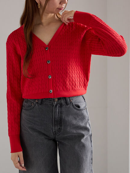 ミニケーブル刺繍Vネックカーディガン（グレー/ブラック/レッド）｜Te chichi（テチチ）通販