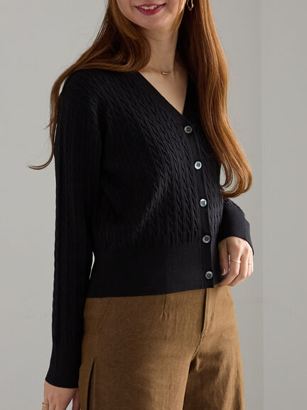 ミニケーブル刺繍Vネックカーディガン（グレー/ブラック/レッド）｜Te chichi（テチチ）通販