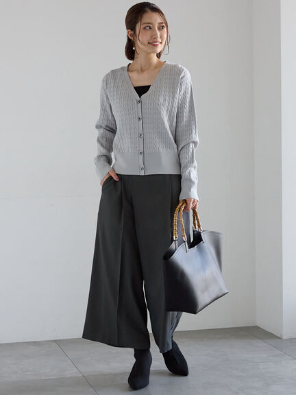 ミニケーブル刺繍Vネックカーディガン（グレー/ブラック/レッド）｜Te chichi（テチチ）通販