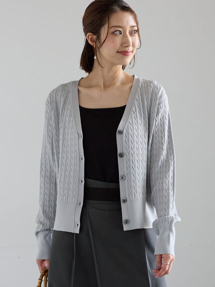 ミニケーブル刺繍Vネックカーディガン（グレー/ブラック/レッド）｜Te chichi（テチチ）通販