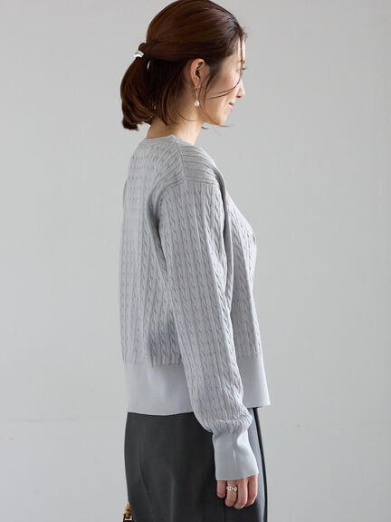 ミニケーブル刺繍Vネックカーディガン（グレー/ブラック/レッド）｜Te chichi（テチチ）通販