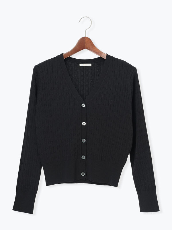 セール】 ミニケーブル刺繍Vネックカーディガン（グレー/ブラック