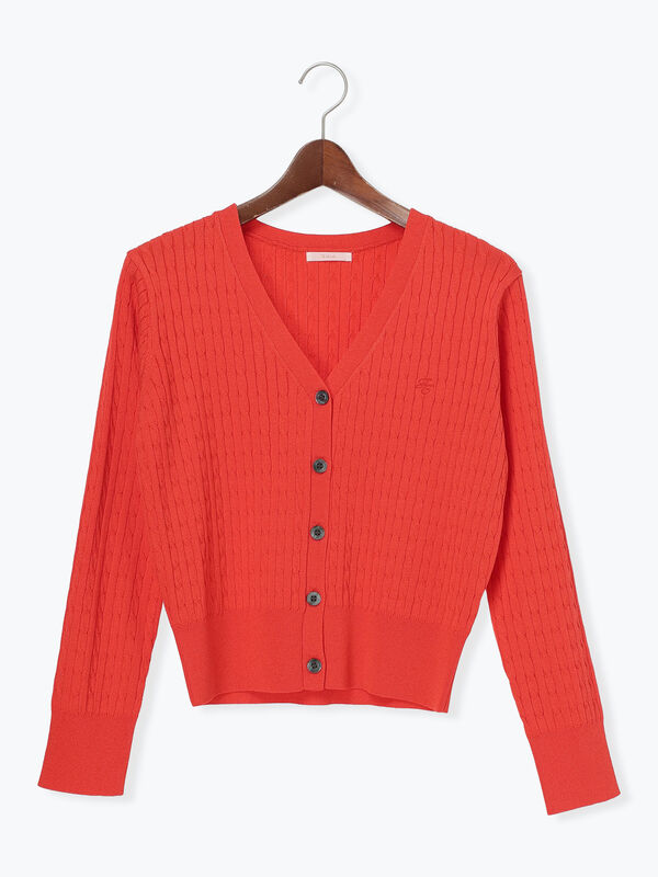 セール】 ミニケーブル刺繍Vネックカーディガン（グレー/ブラック