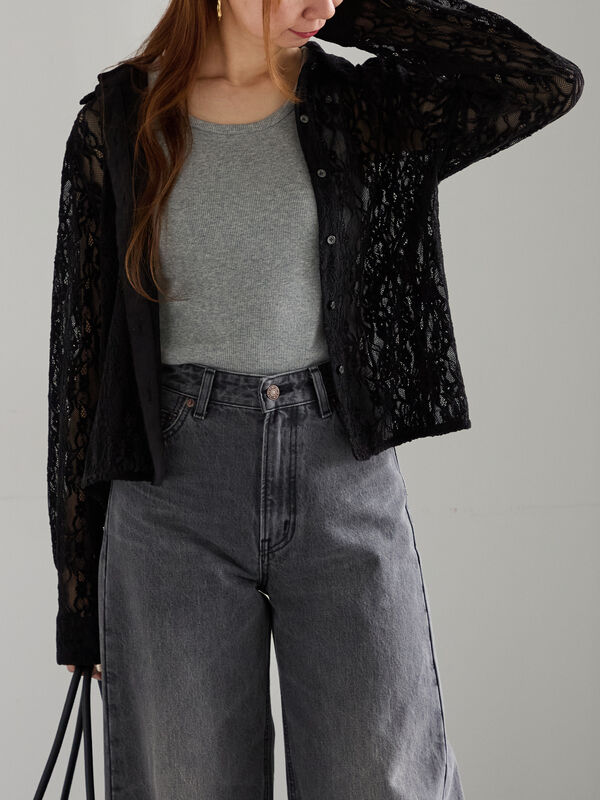 セール】 起毛レースシャツ（ブラック/ブラウン/トップス/シャツ