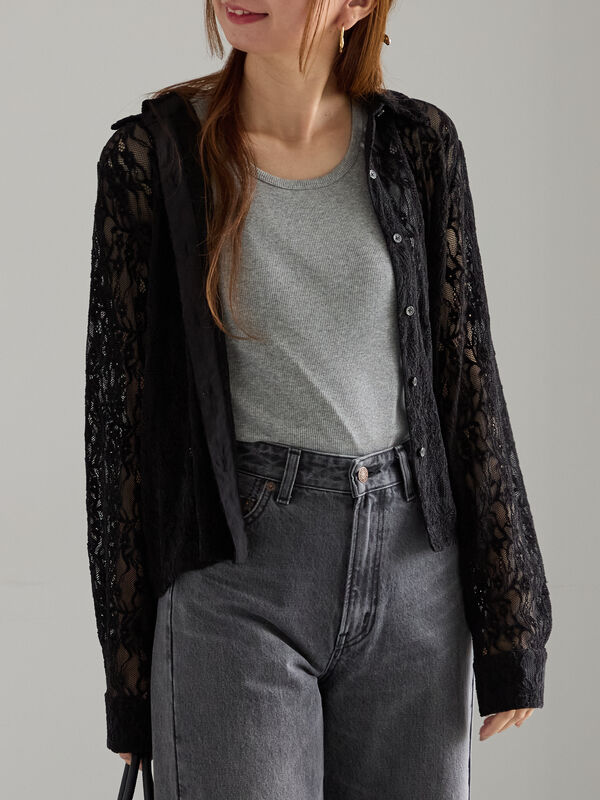 teyan☆ 42ブラック セール】 起毛レースシャツ（ブラック/ブラウン/トップス/シャツ