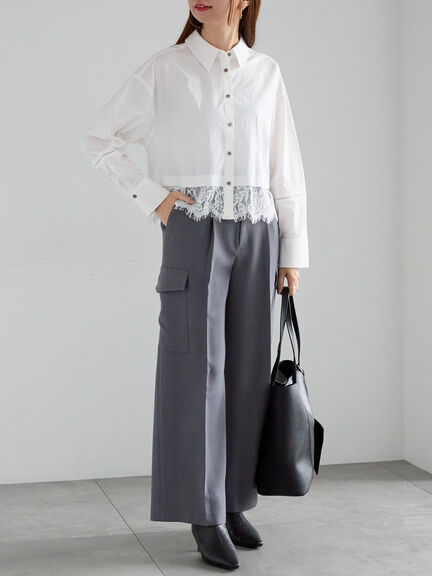 スカラップレース切替シャツブラウス（オフホワイト/ブラック）｜Te chichi（テチチ）通販