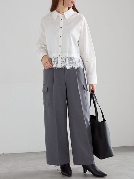 スカラップレース切替シャツブラウス（オフホワイト/ブラック）｜Te chichi（テチチ）通販