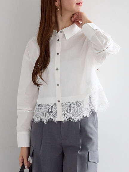 スカラップレース切替シャツブラウス（オフホワイト/ブラック）｜Te chichi（テチチ）通販