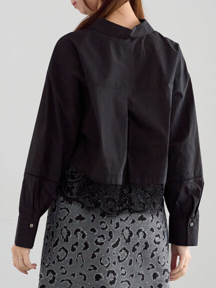 スカラップレース切替シャツブラウス（オフホワイト/ブラック）｜Te chichi（テチチ）通販