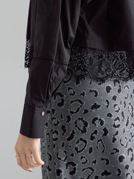 スカラップレース切替シャツブラウス（オフホワイト/ブラック）｜Te chichi（テチチ）通販