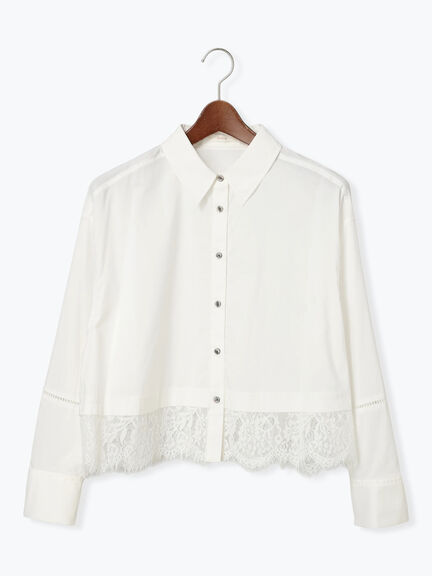 スカラップレース切替シャツブラウス（オフホワイト/ブラック）｜Te chichi（テチチ）通販