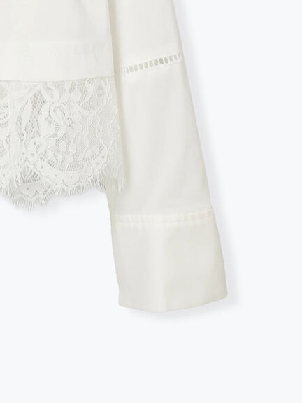 スカラップレース切替シャツブラウス（オフホワイト/ブラック）｜Te chichi（テチチ）通販