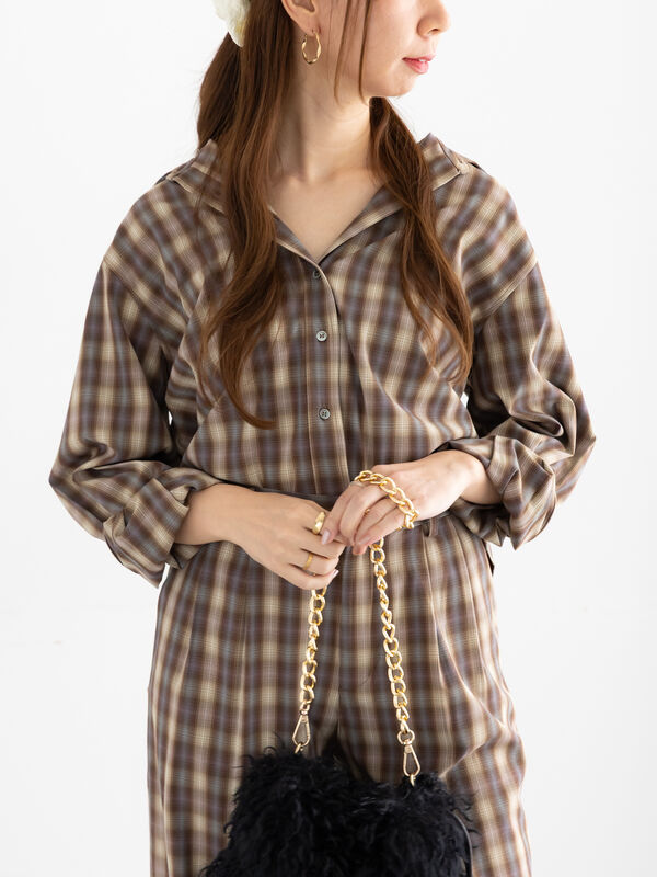 チェックショートシャツ（セットアップ可）《2025Autumn catalog item》（ブラウン）｜Te chichi（テチチ）通販
