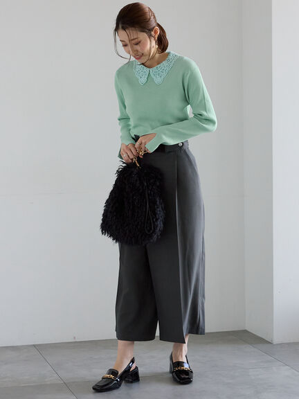 ケミカルレースカラーリブニット（チャコールグレー/グリーン/ネイビー）｜Te chichi（テチチ）通販