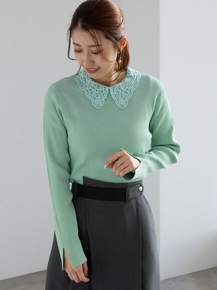 ケミカルレースカラーリブニット（チャコールグレー/グリーン/ネイビー）｜Te chichi（テチチ）通販