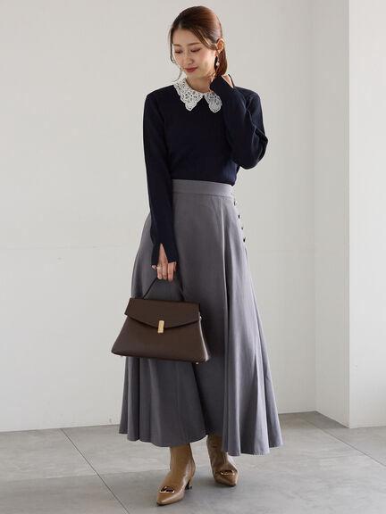 ケミカルレースカラーリブニット（チャコールグレー/グリーン/ネイビー）｜Te chichi（テチチ）通販