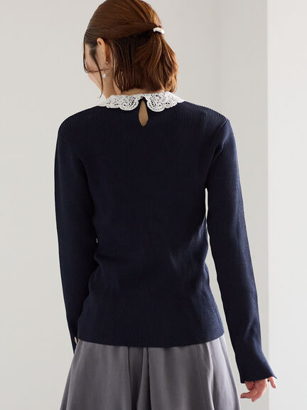 ケミカルレースカラーリブニット（チャコールグレー/グリーン/ネイビー）｜Te chichi（テチチ）通販