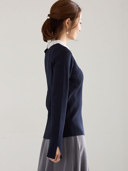 ケミカルレースカラーリブニット（チャコールグレー/グリーン/ネイビー）｜Te chichi（テチチ）通販