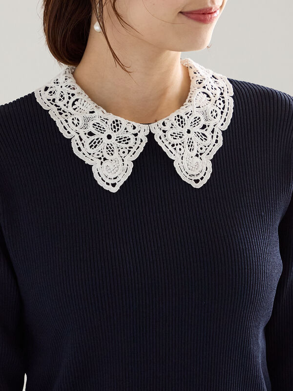 セール】 ケミカルレースカラーリブニット（チャコールグレー/グリーン