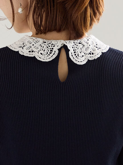 ケミカルレースカラーリブニット（チャコールグレー/グリーン/ネイビー）｜Te chichi（テチチ）通販