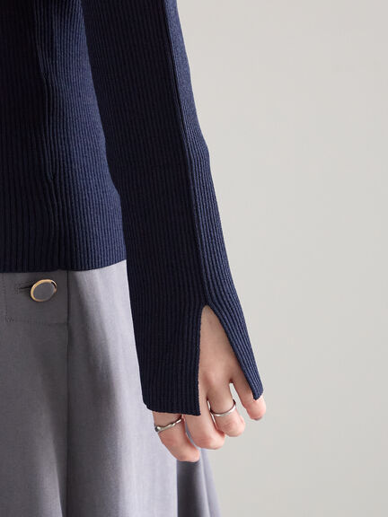 ケミカルレースカラーリブニット（チャコールグレー/グリーン/ネイビー）｜Te chichi（テチチ）通販