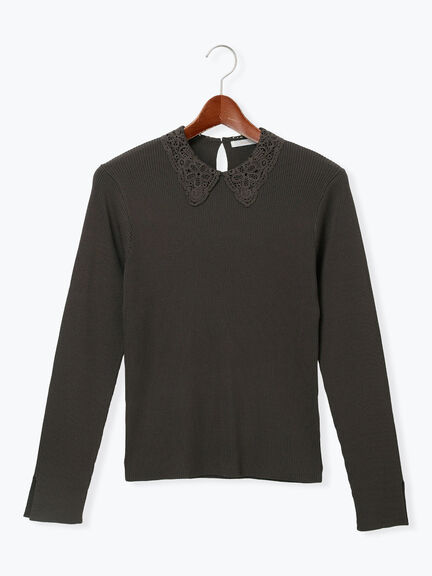 ケミカルレースカラーリブニット（チャコールグレー/グリーン/ネイビー）｜Te chichi（テチチ）通販