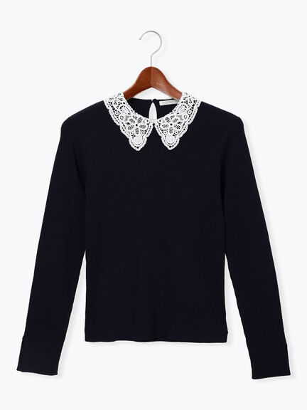 ケミカルレースカラーリブニット（チャコールグレー/グリーン/ネイビー）｜Te chichi（テチチ）通販