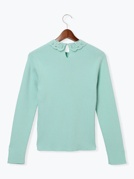 ケミカルレースカラーリブニット（チャコールグレー/グリーン/ネイビー）｜Te chichi（テチチ）通販