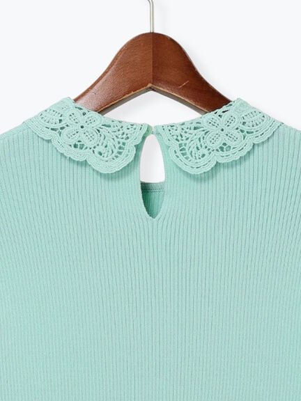 ケミカルレースカラーリブニット（チャコールグレー/グリーン/ネイビー）｜Te chichi（テチチ）通販