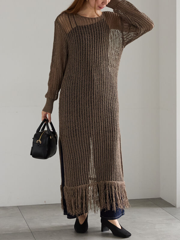 セール】 フリンジメッシュニットワンピース《2025Autumn catalog vol