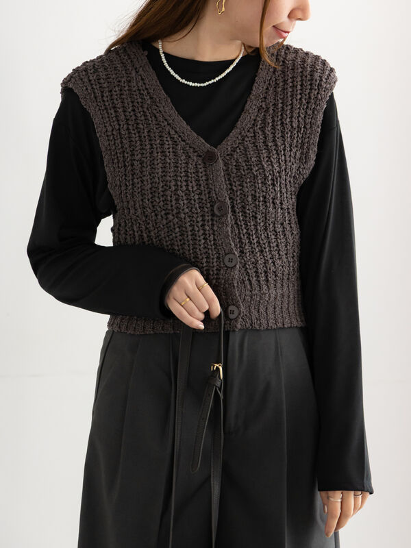 セール】 スラブヤーンニットベスト（チャコールグレー/ライト