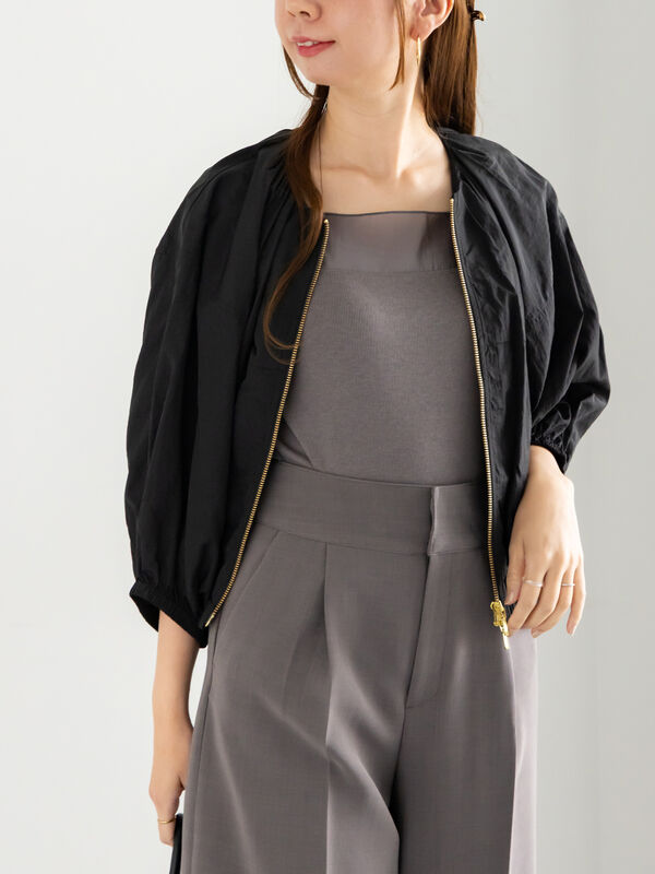 セール】 タックギャザーボリュームポンチョブルゾン（ブラック/カーキ