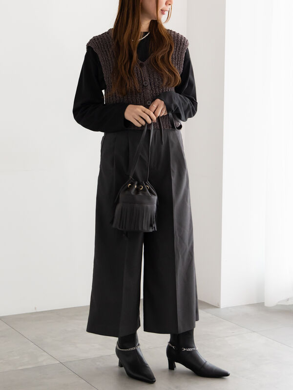 セール】 パターンアソートワイドクロップトパンツ（チャコールグレー