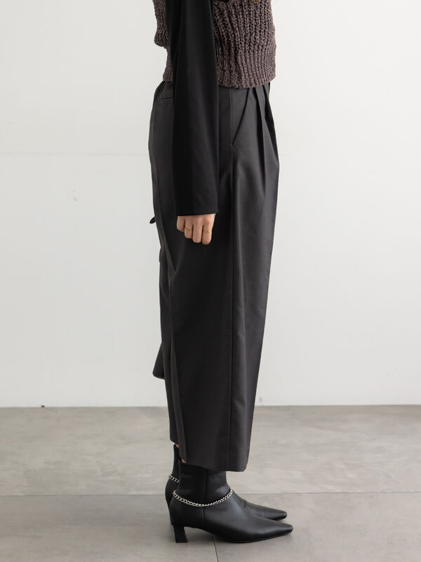 ぷちゃ パターンアソートワイドクロップトパンツ（チャコールグレー/ブラウン