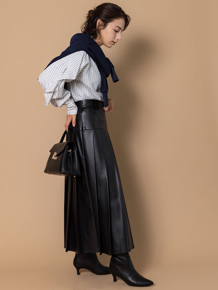 レザータックプリーツスカート（ブラック/ブラウン）｜Te chichi（テチチ）通販