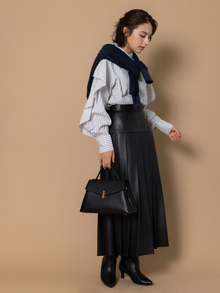 レザータックプリーツスカート（ブラック/ブラウン）｜Te chichi（テチチ）通販