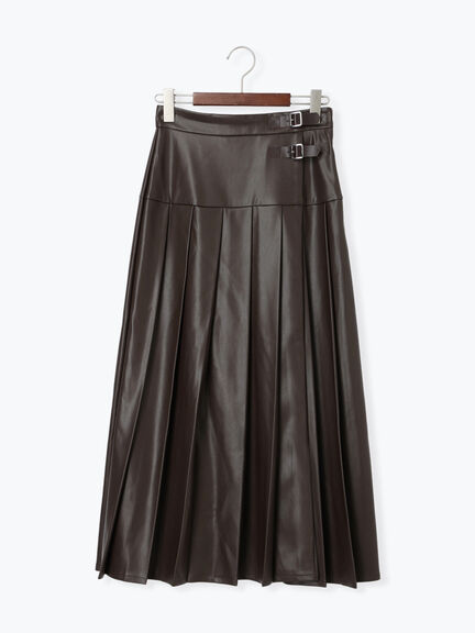 レザータックプリーツスカート（ブラック/ブラウン）｜Te chichi（テチチ）通販